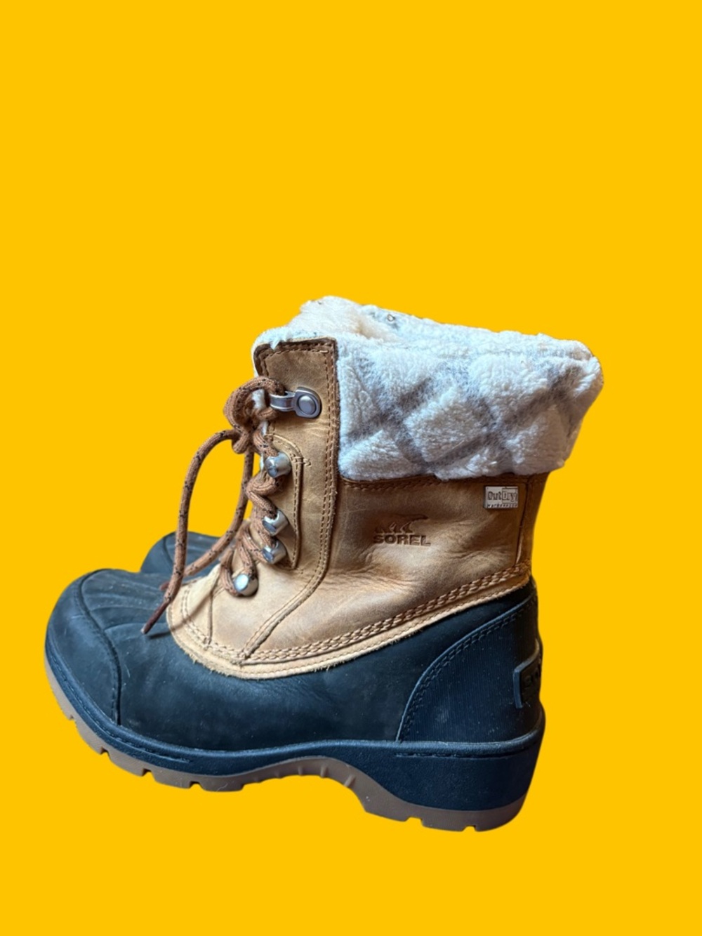 Sorel Two-Tone Shearling Cuff Winter Boot — Black & Tan